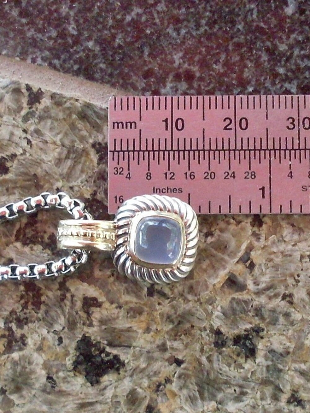 Rare & Retired David Yurman Albion Chalcedony Enhancer Pendant w/Chain - 14K/925 - Picture 10 of 11